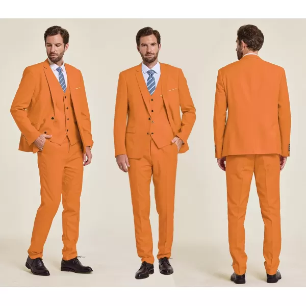 YND Mens Slim Fit 2 Button 3 Piece Suit Set Solid Blazer Jacket Vest Pants amp TieOrange