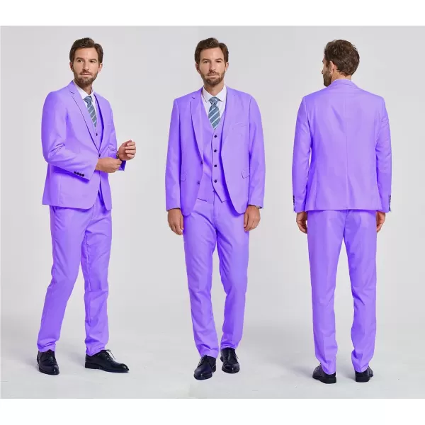 YND Mens Slim Fit 2 Button 3 Piece Suit Set Solid Blazer Jacket Vest Pants amp TiePurple