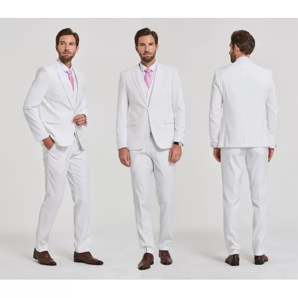 YND Mens Slim Fit 2 Button 3 Piece Suit Set Solid Blazer Jacket Vest Pants amp TieWhite