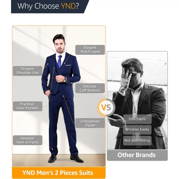 YND Mens Slim Fit 2 Piece Suit 2 Button Notch Lapel Solid Jacket Pants Set with Tie Party Wedding Dress Blazer TuxBeige