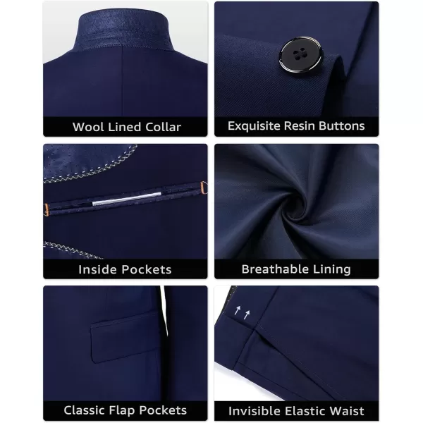 YND Mens Slim Fit 2 Piece Suit 2 Button Notch Lapel Solid Jacket Pants Set with Tie Party Wedding Dress Blazer TuxDeep Blue