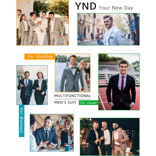 YND Mens Slim Fit 2 Piece Suit 2 Button Notch Lapel Solid Jacket Pants Set with Tie Party Wedding Dress Blazer TuxGreen