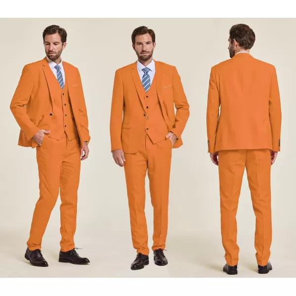 YND Mens Slim Fit 3 Piece Suit One Button Solid Jacket Vest Pants Set with TieOrange