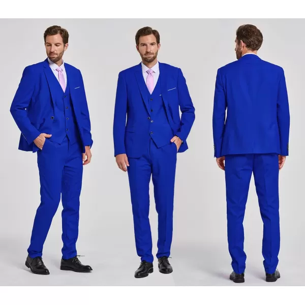 YND Mens Slim Fit 3 Piece Suit One Button Solid Jacket Vest Pants Set with TieSapphire
