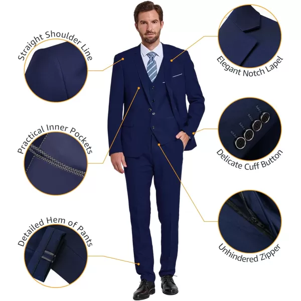 YND Mens Slim Fit 3 Piece Suit One Button Solid Jacket Vest Pants Set with TieSapphire
