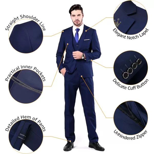 YND Mens Slim Fit 3 Piece Suit Set One Button Solid Blazer Vest Pants with TieLight Grey