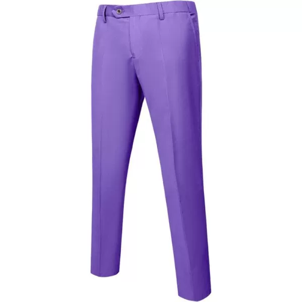 YND Mens Business Suit Pants Slim Fit Flex Flat Front PantPurple