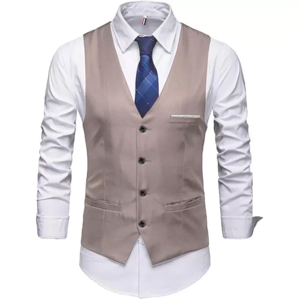 YND Mens Business Suit Vest Slim Fit Jacket Casual Suit VestsBeige