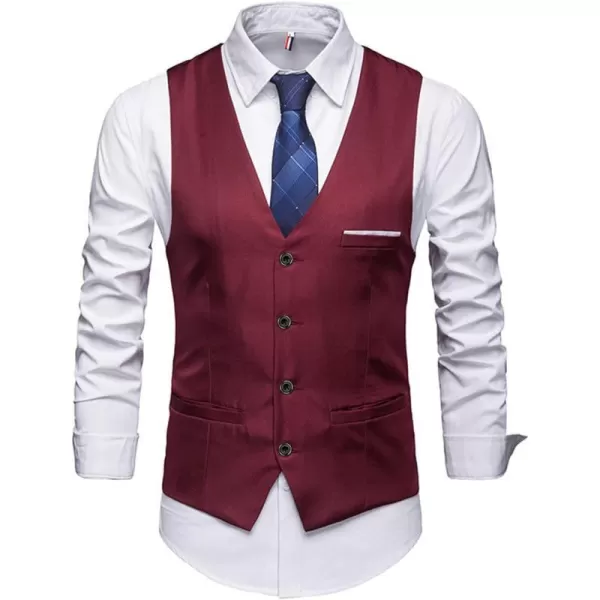 YND Mens Business Suit Vest Slim Fit Jacket Casual Suit VestsBurgundy