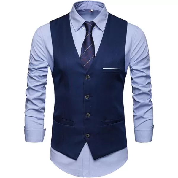 YND Mens Business Suit Vest Slim Fit Jacket Casual Suit VestsDeep Blue