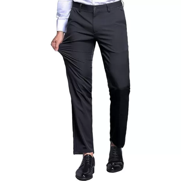 YND Mens High Stretch Golf Pants SlimFit Flat Front Outdoor Ice Silk Pants of LightweightBlack