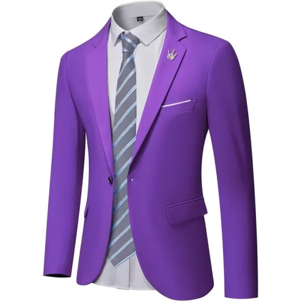 YND Mens One Button Slim Fit Blazer Casual Lightweight Suit Daily Jacket CoatPurple