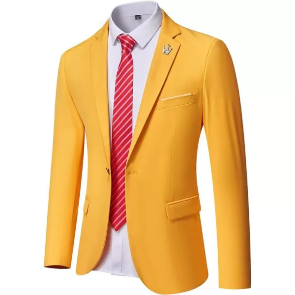 YND Mens One Button Slim Fit Blazer Casual Lightweight Suit Daily Jacket CoatYellow