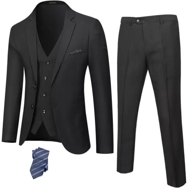 YND Mens Slim Fit 2 Button 3 Piece Suit Set Solid Blazer Jacket Vest Pants amp TieBlack  Black Plaid