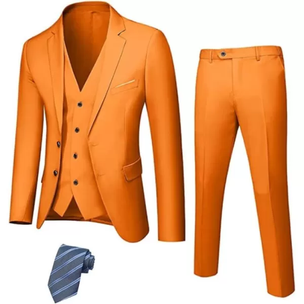 YND Mens Slim Fit 2 Button 3 Piece Suit Set Solid Blazer Jacket Vest Pants amp TieOrange