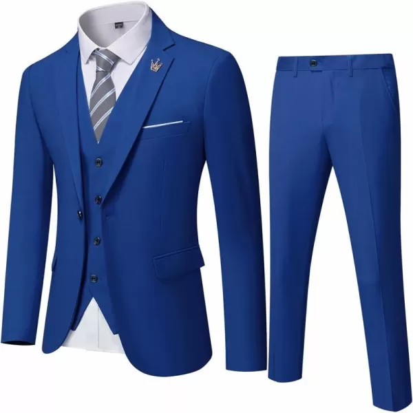 YND Mens Slim Fit 3 Piece Suit One Button Solid Jacket Vest Pants Set with TieSapphire