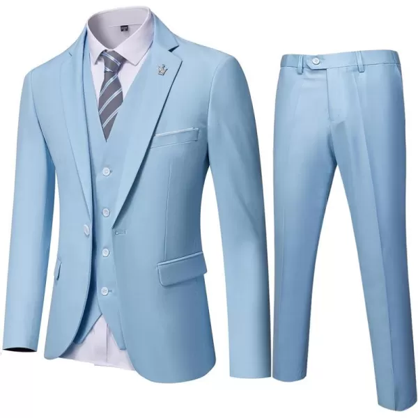 YND Mens Slim Fit 3 Piece Suit One Button Solid Jacket Vest Pants Set with TieSky