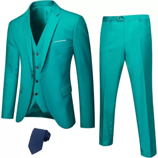 YND Mens Slim Fit 3 Piece Suit Set One Button Solid Blazer Vest Pants with TieGreen