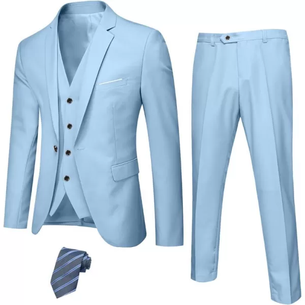 YND Mens Slim Fit 3 Piece Suit Set One Button Solid Blazer Vest Pants with TieSky