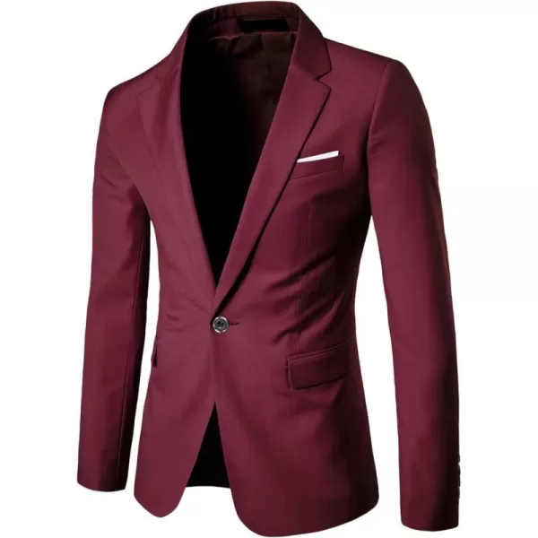 YND Mens Suit Jacket One Button Slim Fit Solid Coat Casual BlazerBurgundy