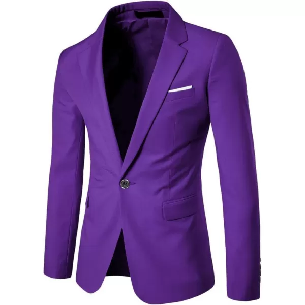 YND Mens Suit Jacket One Button Slim Fit Solid Coat Casual BlazerDeep Purple