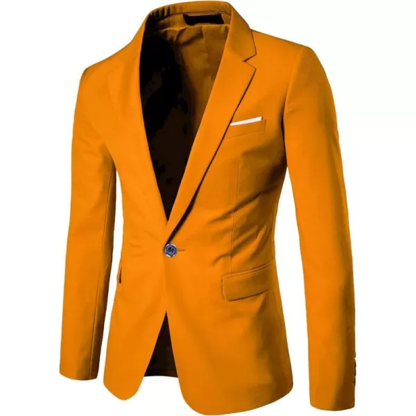 YND Mens Suit Jacket One Button Slim Fit Solid Coat Casual BlazerOrange