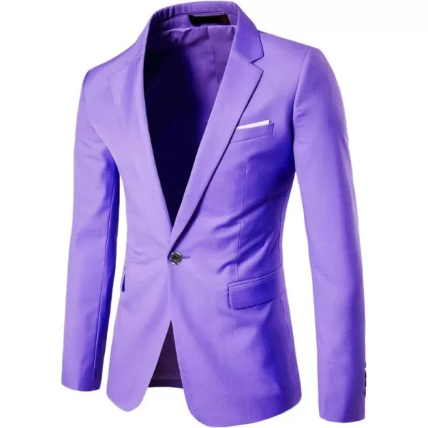 YND Mens Suit Jacket One Button Slim Fit Solid Coat Casual BlazerPurple