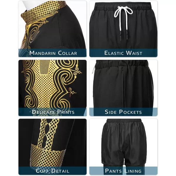 YND Mens 2 Piece Dashiki Set African Outfit and Pants Shirt with Gold PrintBlack With Gold