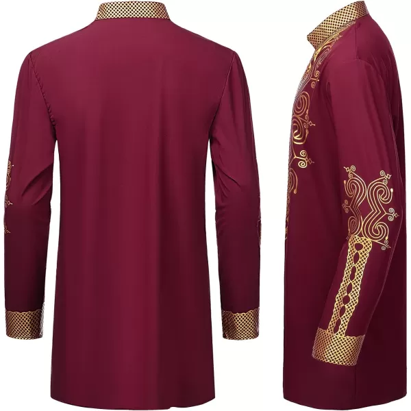 YND Mens 2 Piece Dashiki Set African Outfit and Pants Shirt with Gold PrintBurgundy With Gold