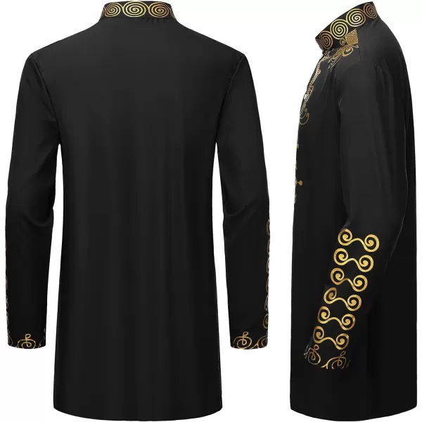 YND Mens 2 Piece Dashiki Set African Shirt and Pants Outfit with Gold PrintBlack With Gold