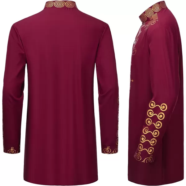 YND Mens 2 Piece Dashiki Set African Shirt and Pants Outfit with Gold PrintBurgundy With Gold