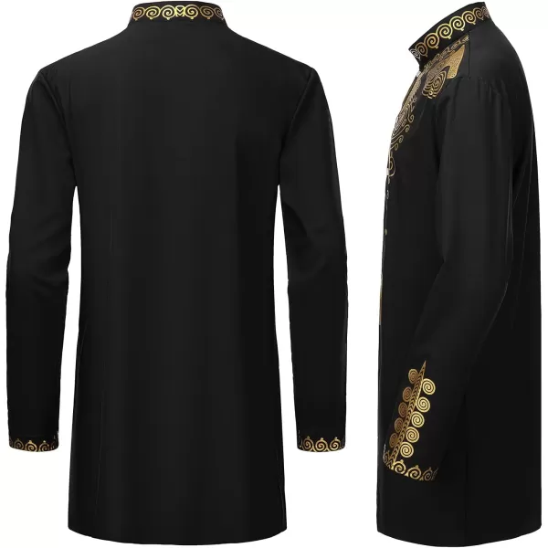 YND Mens 2 Piece Set African Dashiki Outfit and Pants Shirt with Gold PrintBlack With Gold