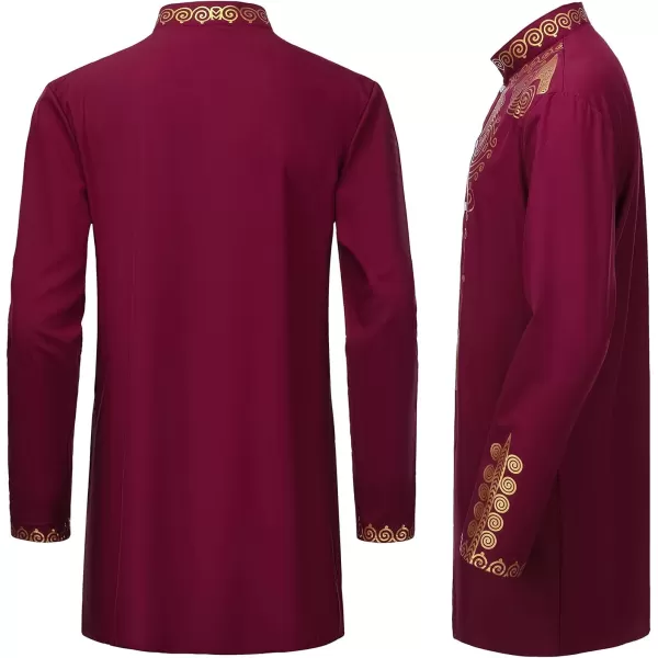 YND Mens 2 Piece Set African Dashiki Outfit and Pants Shirt with Gold PrintBurgundy With Gold