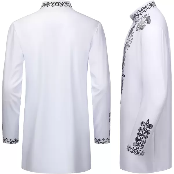 YND Mens 2 Piece Set African Dashiki Outfit and Pants Shirt with Gold PrintWhite With Black