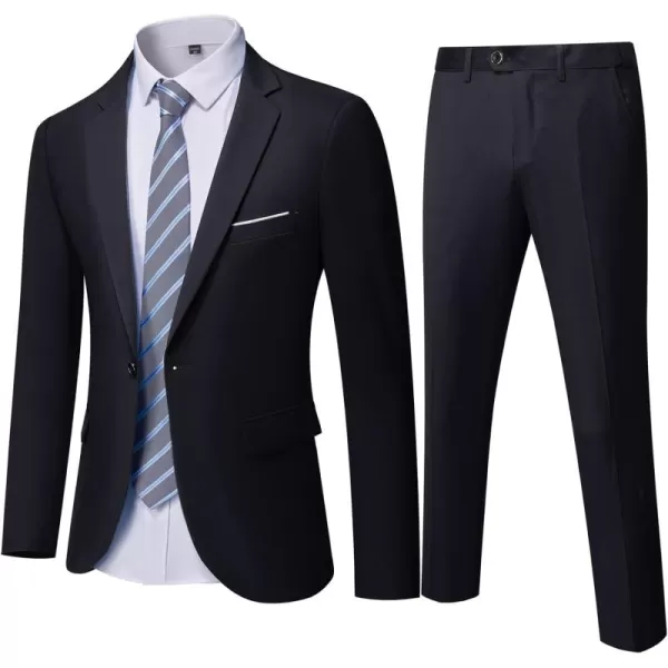 YND Mens Slim Fit 2 Piece Suit One Button Solid Jacket Pants Set with TieBlack