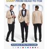 imageYND Mens 3 Piece Luxury Tuxedo Set Jacquard Slim Fit Shawl Lapel Jacket Vest ampamp Pants with Bow Tie Premium Tuxedo for MenBeige