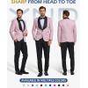 imageYND Mens 3 Piece Luxury Tuxedo Set Jacquard Slim Fit Shawl Lapel Jacket Vest ampamp Pants with Bow Tie Premium Tuxedo for MenLight Pink