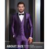 imageYND Mens 3 Piece Slim Fit Tuxedo Suit Set One Button Shawl Collar Floral Business Blazer Jacket Vest Pants with Bow TieDeep Purple