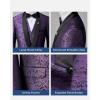 imageYND Mens 3 Piece Slim Fit Tuxedo Suit Set One Button Shawl Collar Floral Business Blazer Jacket Vest Pants with Bow TieDeep Purple