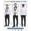 imageYND Mens 3 Piece Slim Fit Tuxedo Suit Set One Button Shawl Collar Floral Business Blazer Jacket Vest Pants with Bow TieWhite