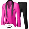 imageYND Mens 3 Piece Slim Fit Tuxedo Set One Button Shawl Collar Solid Jacket Vest Pants with Bow TieFuchsia