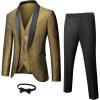imageYND Mens 3 Piece Slim Fit Tuxedo Suit Set One Button Shawl Collar Floral Business Blazer Jacket Vest Pants with Bow TieGold
