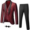 imageYND Mens 3 Piece Slim Fit Tuxedo Suit Set One Button Shawl Collar Floral Business Blazer Jacket Vest Pants with Bow TieRed