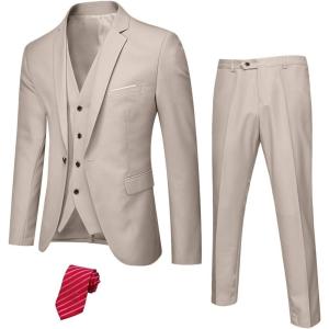 imageYND Mens 3 Piece Luxury Tuxedo Set Jacquard Slim Fit Shawl Lapel Jacket Vest ampamp Pants with Bow Tie Premium Tuxedo for MenBeige Stretch Fabric