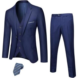 imageYND Mens 3 Piece Luxury Tuxedo Set Jacquard Slim Fit Shawl Lapel Jacket Vest ampamp Pants with Bow Tie Premium Tuxedo for MenDeep Blue Stretch Fabric