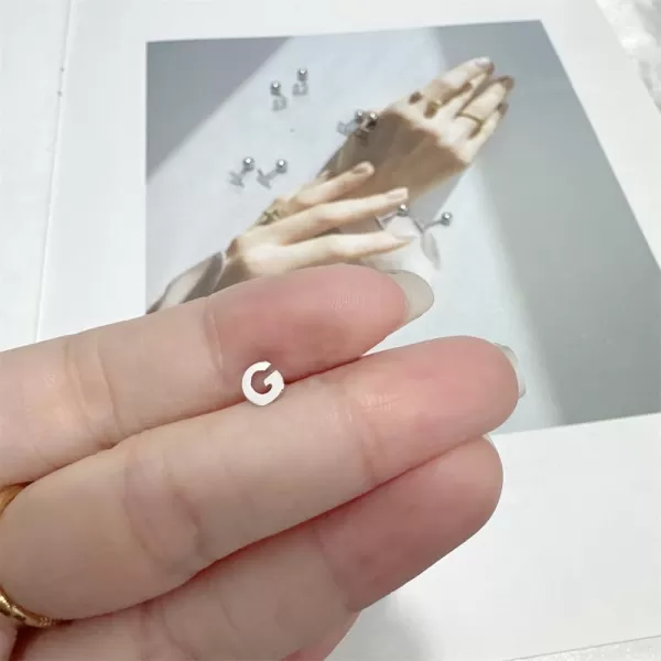 18G Tiny Initial Stud Earrings for Women Girls 925 Sterling Silver 14K Gold Plated Hypoallergenic Cute Small Alphabet Letter Cartilage Tragus 3mm Ball Screw Back Piercing Sensitive EarG Silver