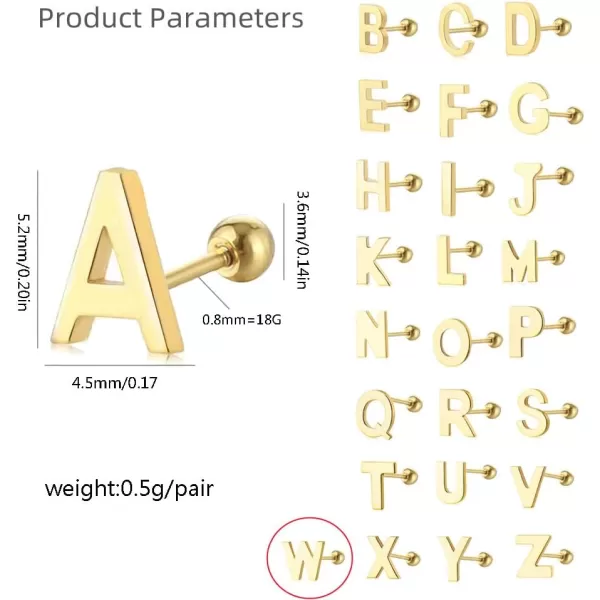18G Tiny Initial Stud Earrings for Women Girls 925 Sterling Silver 14K Gold Plated Hypoallergenic Cute Small Alphabet Letter Cartilage Tragus 3mm Ball Screw Back Piercing Sensitive EarW Gold