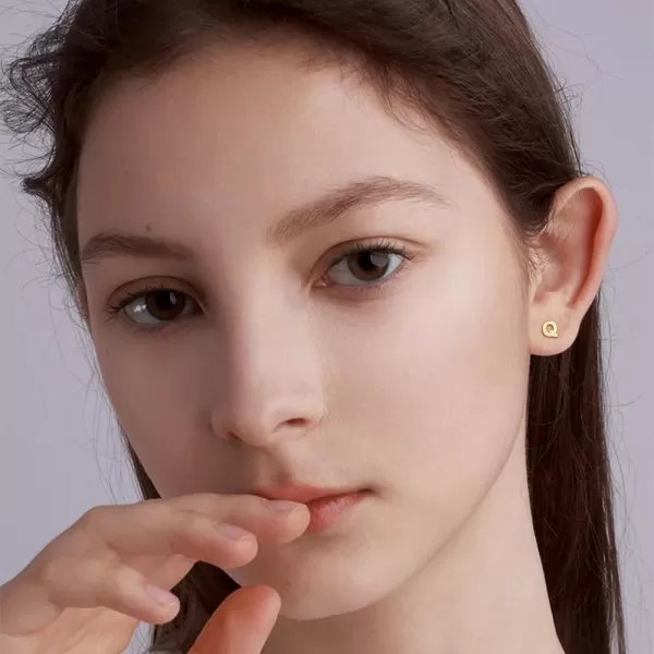 18G Tiny Initial Stud Earrings for Women Girls 925 Sterling Silver 14K Gold Plated Hypoallergenic Cute Small Alphabet Letter Cartilage Tragus 3mm Ball Screw Back Piercing Sensitive EarQ Silver