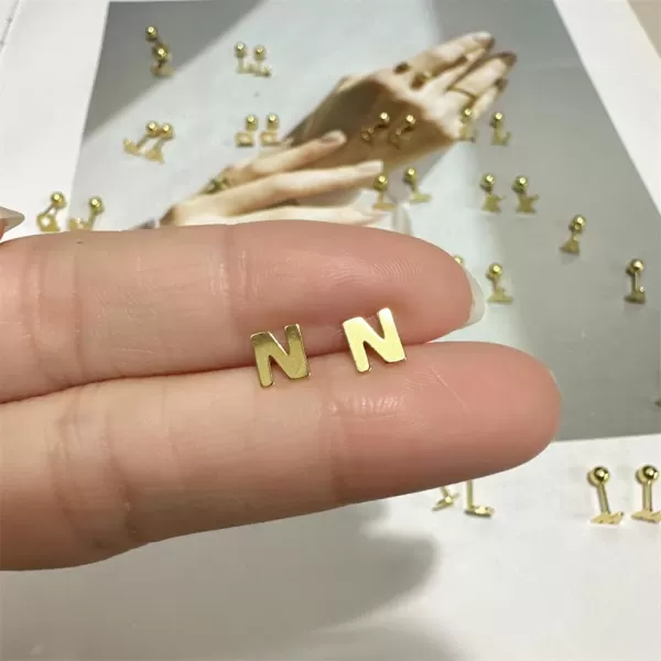 18G Tiny Initial Stud Earrings for Women Girls 925 Sterling Silver 14K Gold Plated Hypoallergenic Cute Small Alphabet Letter Cartilage Tragus 3mm Ball Screw Back Piercing Sensitive EarN Gold