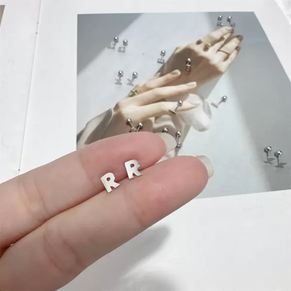 18G Tiny Initial Stud Earrings for Women Girls 925 Sterling Silver 14K Gold Plated Hypoallergenic Cute Small Alphabet Letter Cartilage Tragus 3mm Ball Screw Back Piercing Sensitive EarR Silver